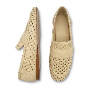 Vince Davis Raffia Loafer Size 6.5 Woven Flat Slip On Natural Beige Summer Shoe